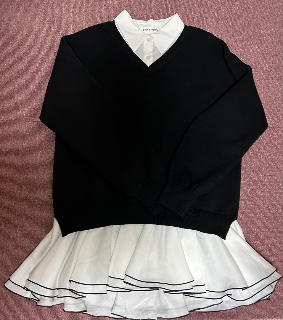 LILY BROWN ドッキングシャツワンピース Vネックニットトップス