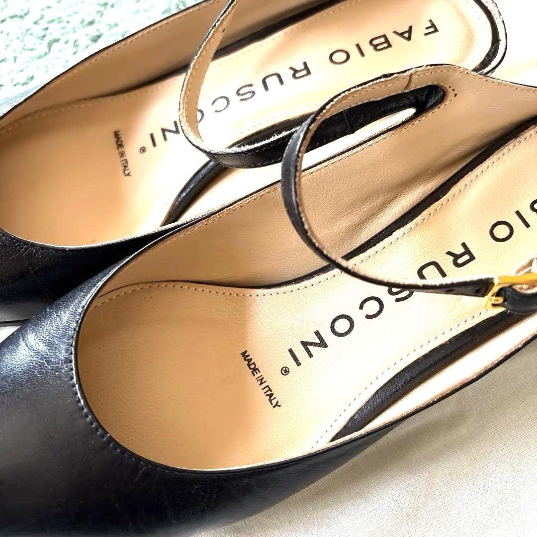 美品【FABIO RUSCONI】黒ストラップミュール 35 1/2