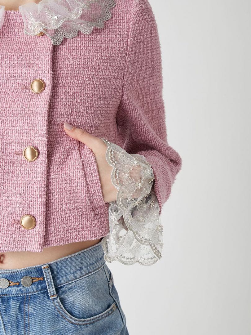 ［L.B CANDY STOCK]スカラップビジューアタッチドジャケット