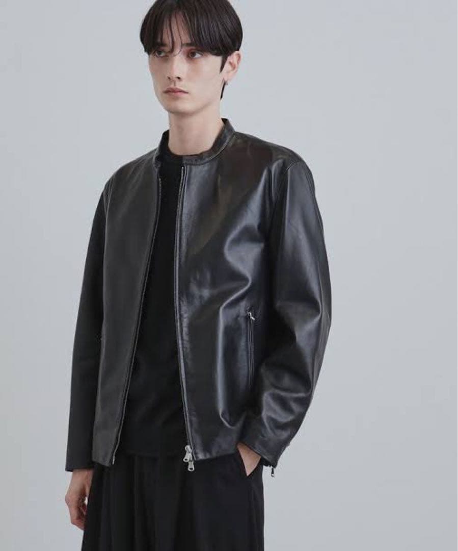ダークグレー レザー シングルライダースジャケット