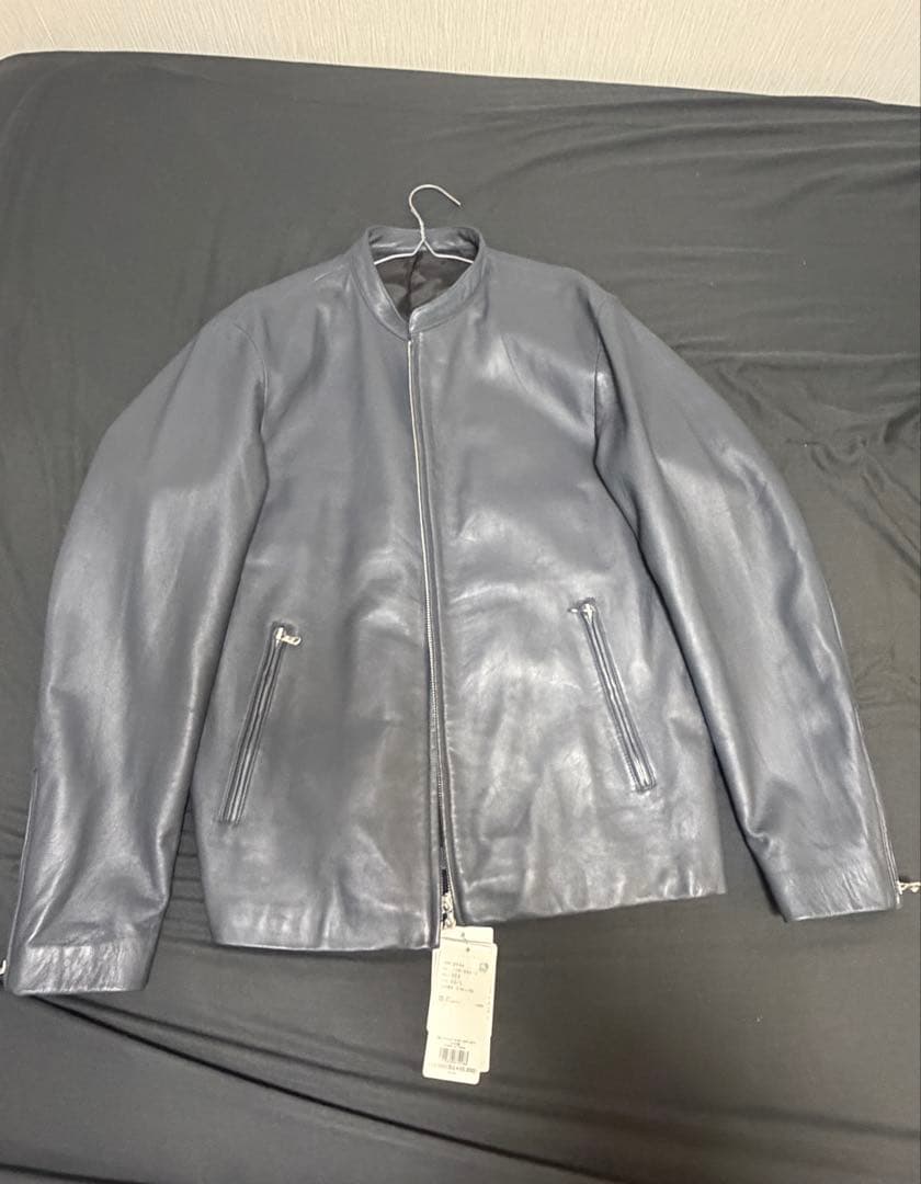 ダークグレー レザー シングルライダースジャケット