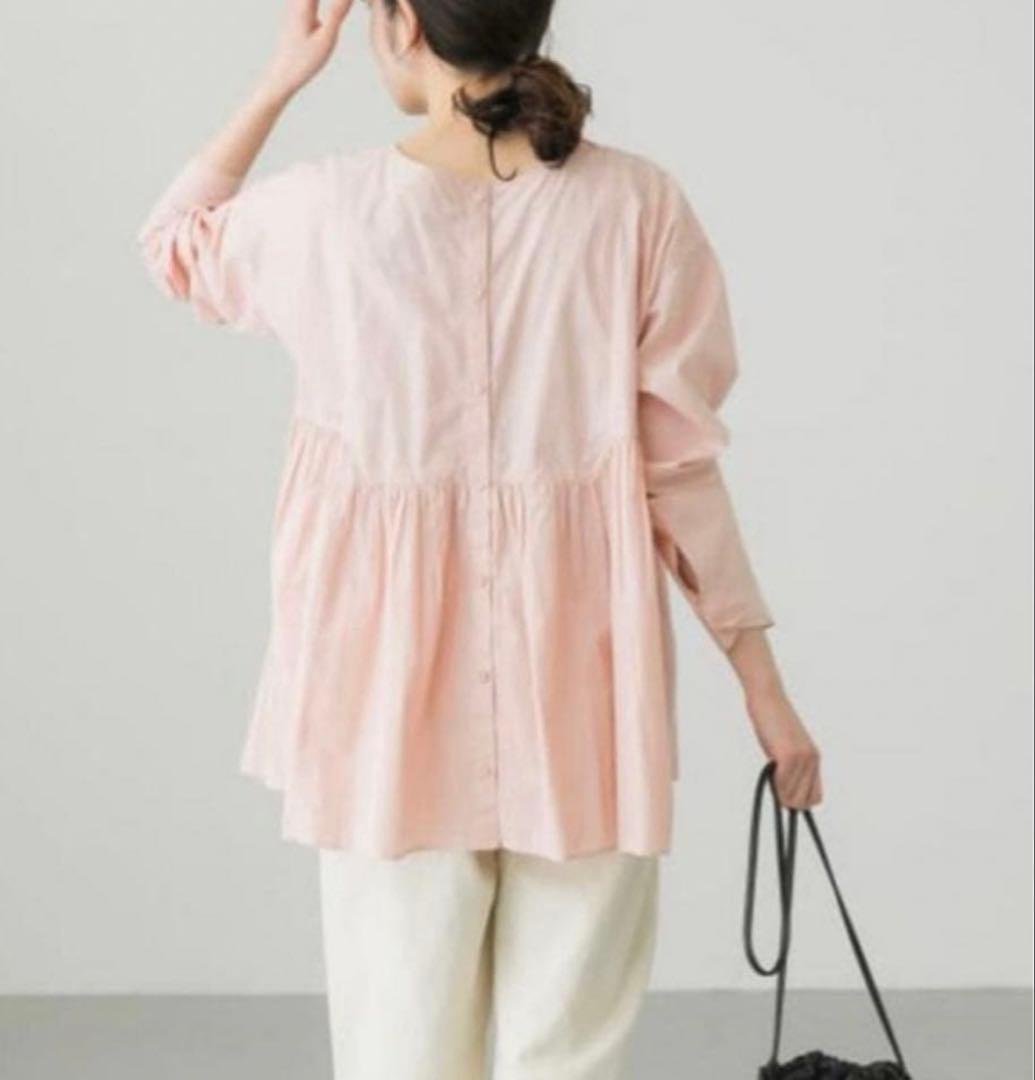 美品☆かぐれ☆コットンギャザー2WAYブラウス ピンク オーバーサイズ ペプラム