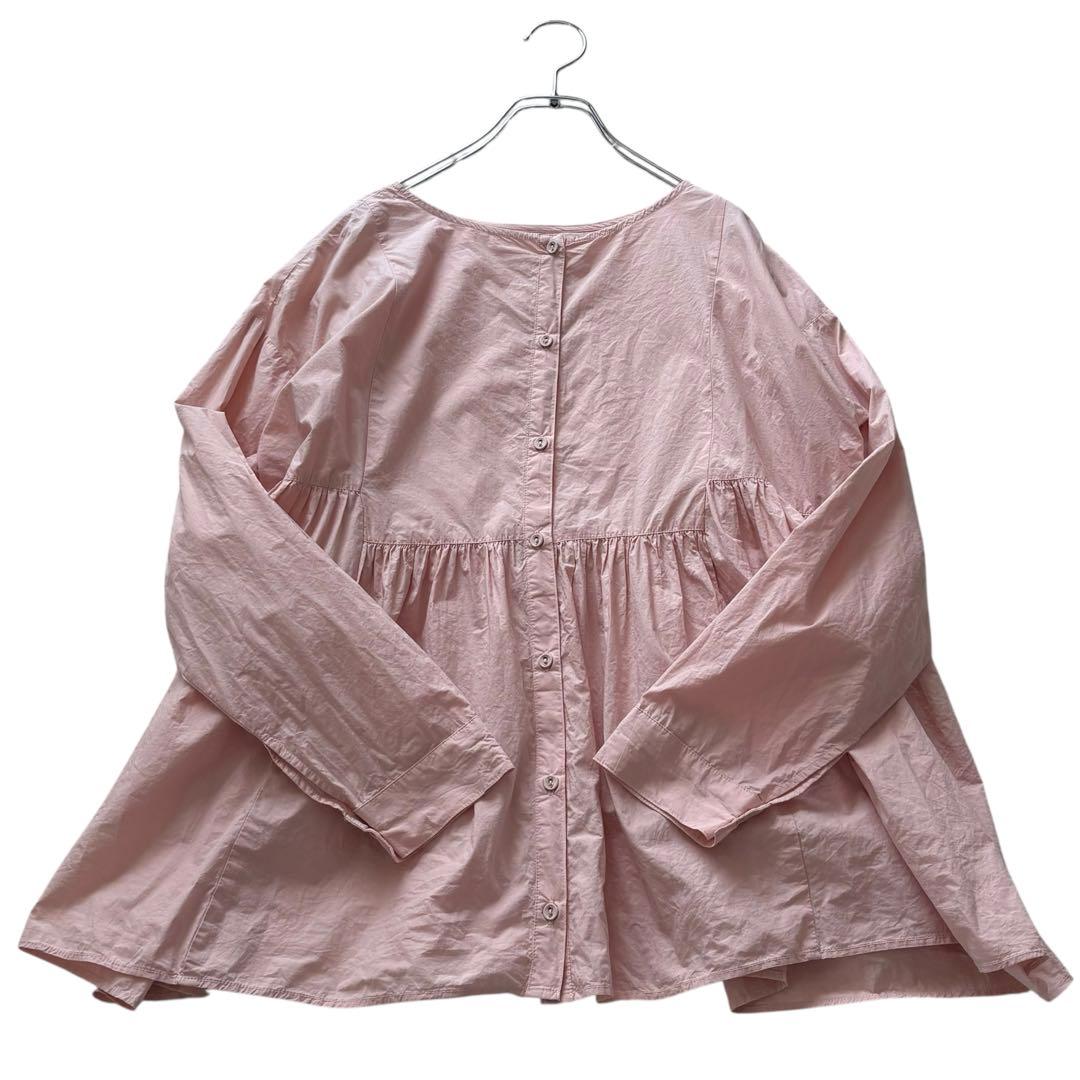 美品☆かぐれ☆コットンギャザー2WAYブラウス ピンク オーバーサイズ ペプラム