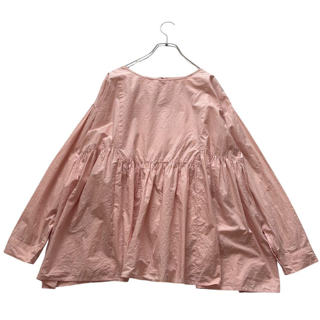 美品☆かぐれ☆コットンギャザー2WAYブラウス ピンク オーバーサイズ ペプラム