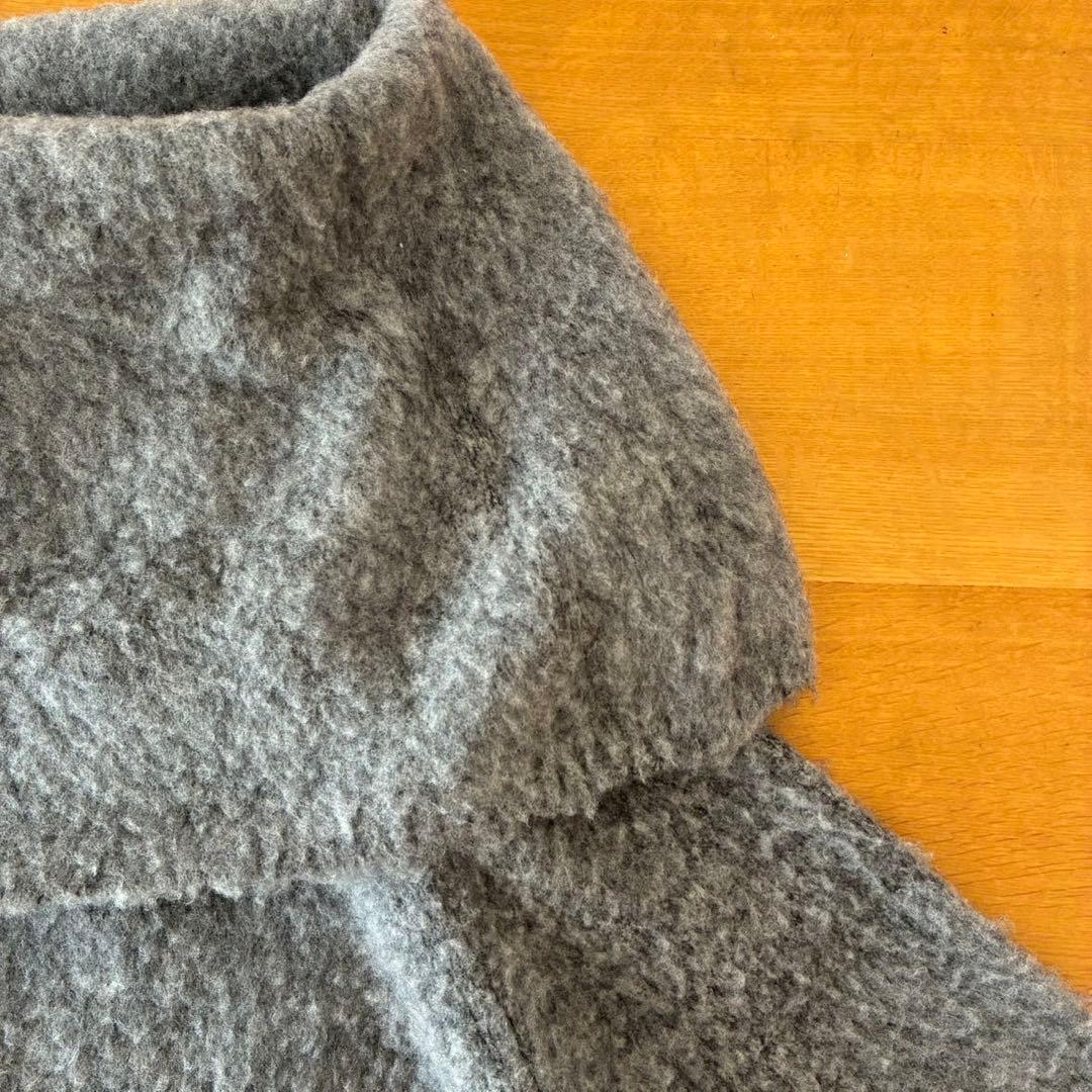 VlasBlommeオフショルダー七分袖グレーリネンウール混ニット