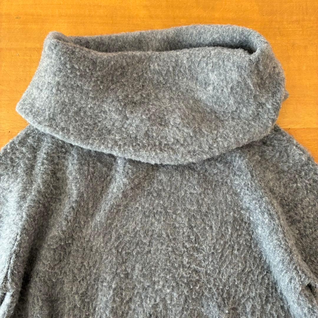 VlasBlommeオフショルダー七分袖グレーリネンウール混ニット