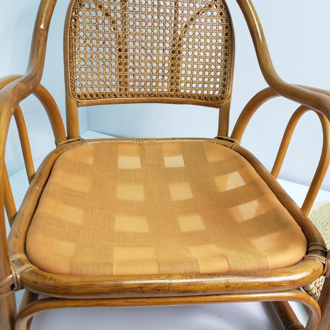 ラタン　座椅子　レトロ　木製ビーズ付き　希少