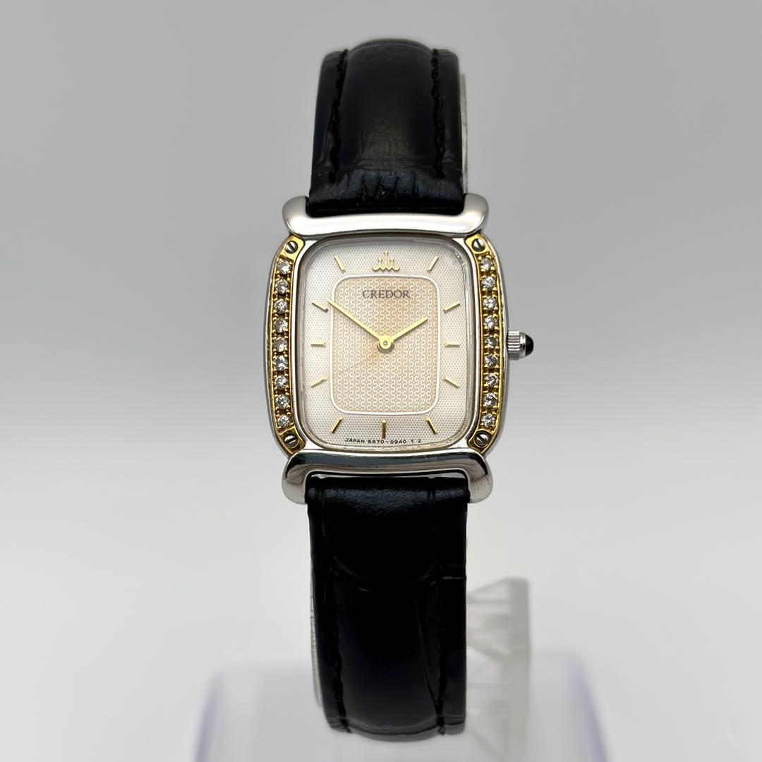 希少✨ SEIKO クレドール 腕時計 メンズ 18K ダイヤベゼル スクエア