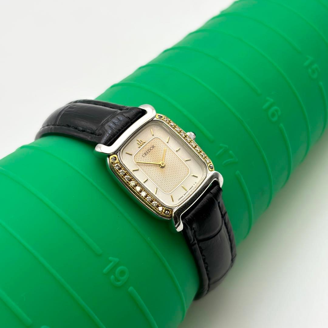 希少✨ SEIKO クレドール 腕時計 メンズ 18K ダイヤベゼル スクエア