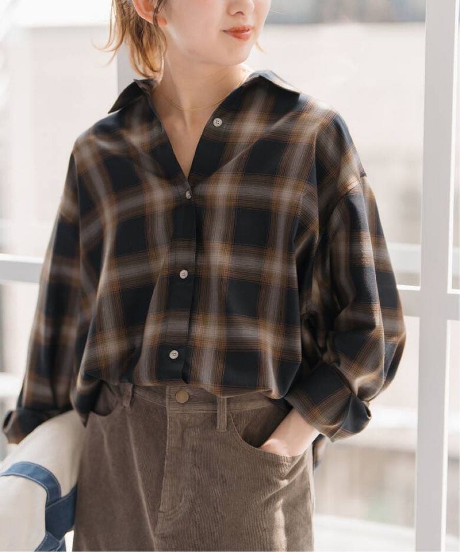 Spick and Span メタルボタンTRチェックルーズシャツ