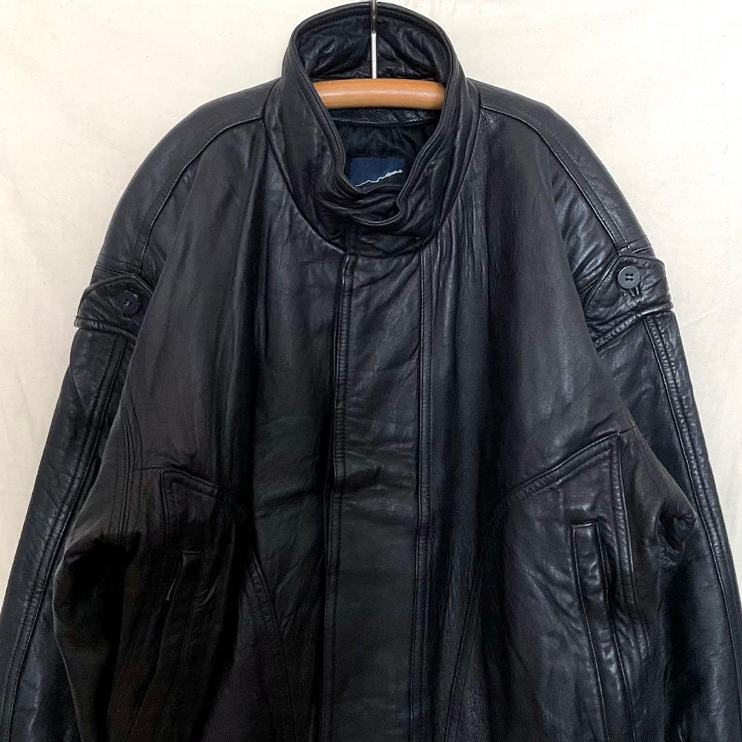 80s 羊本革 黒 レザージャンパー ボンバージャケット ユニセックス レア