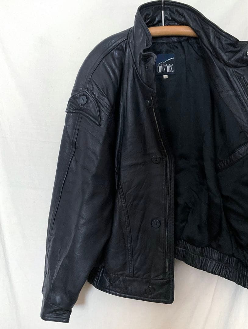 80s 羊本革 黒 レザージャンパー ボンバージャケット ユニセックス レア