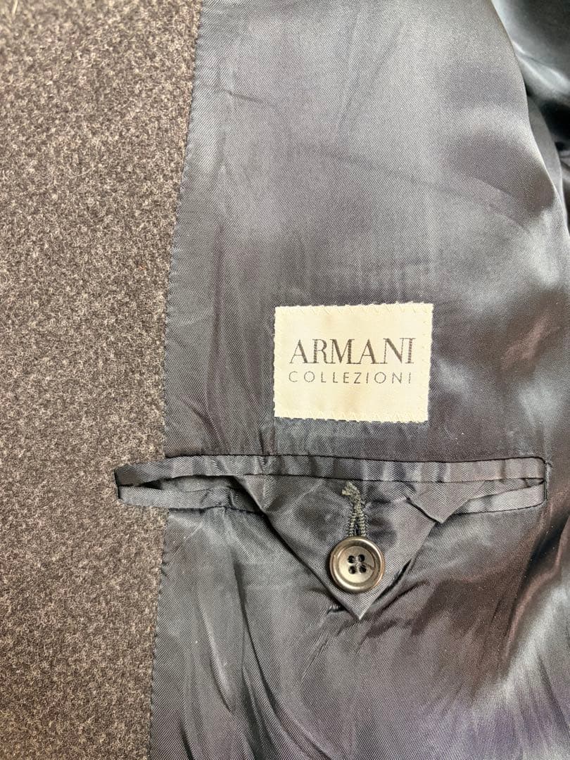ARMANI collezioniウールロンクダブルコート ダークグレー