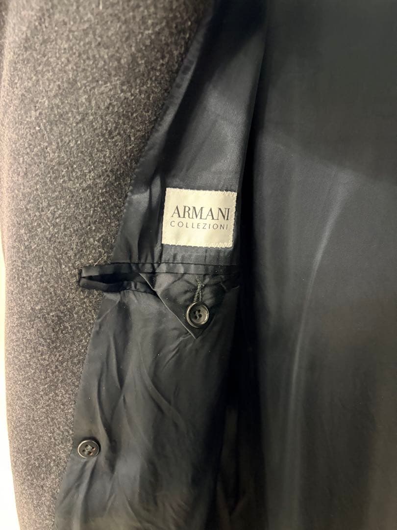 ARMANI collezioniウールロンクダブルコート ダークグレー