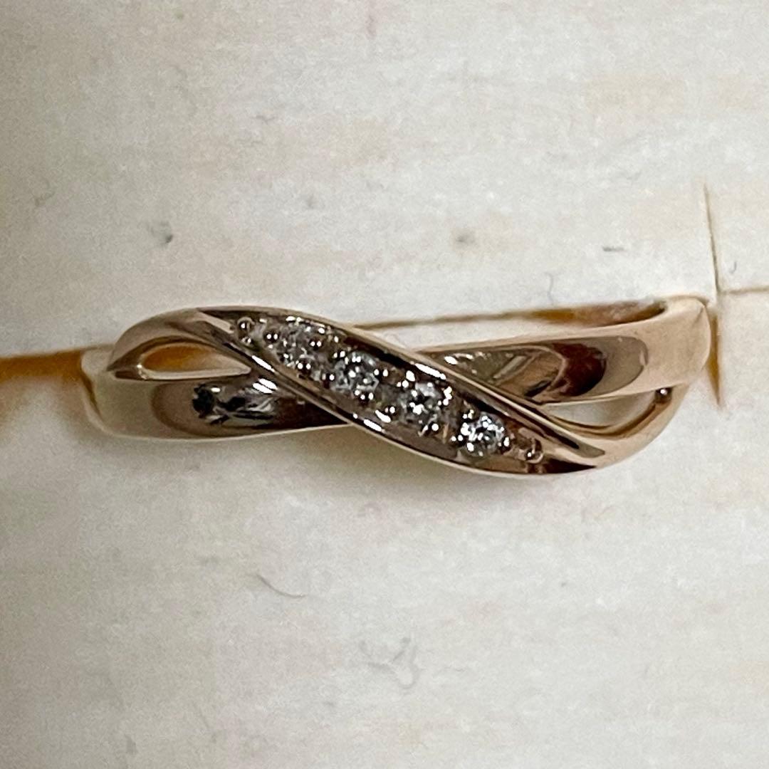 4℃ K18 ダイヤモンド　デザイン リング　クロスモチーフ　ルビー　PG