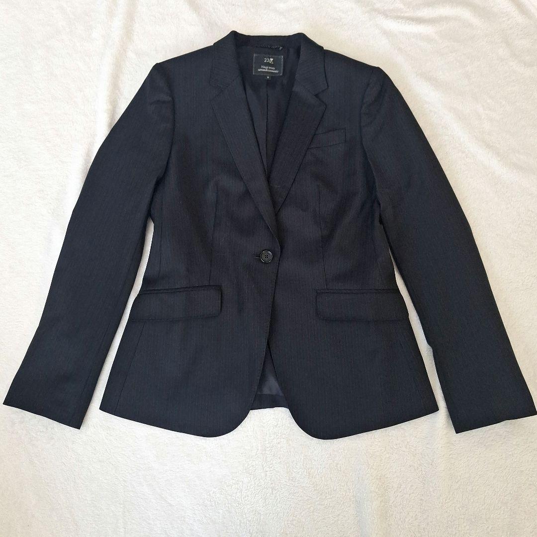 23区 ビジネス パンツスーツ ストライプ ネイビー 38 M セットアップ
