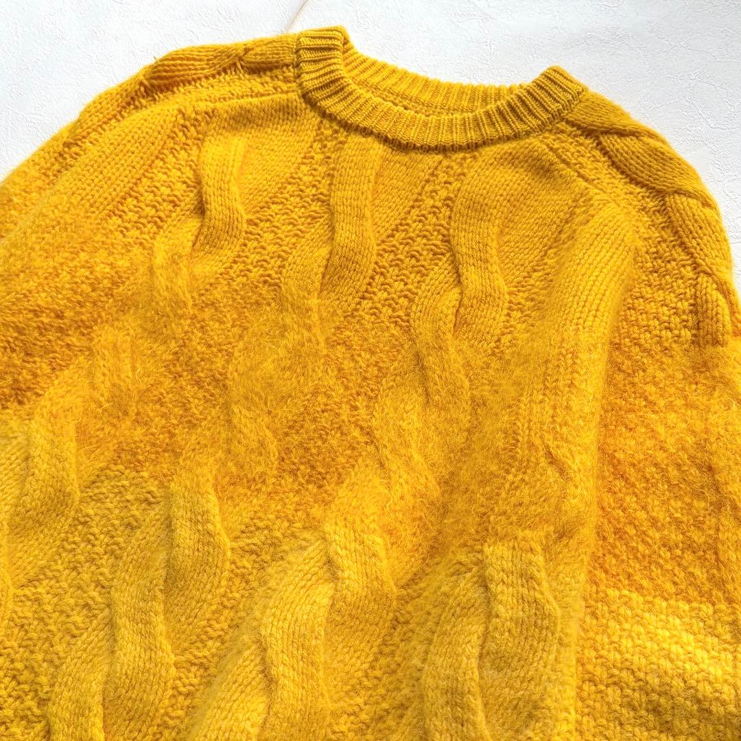 COOHEM カシミヤ モヘア アンゴラ ケーブルニット 黄色 米富繊維