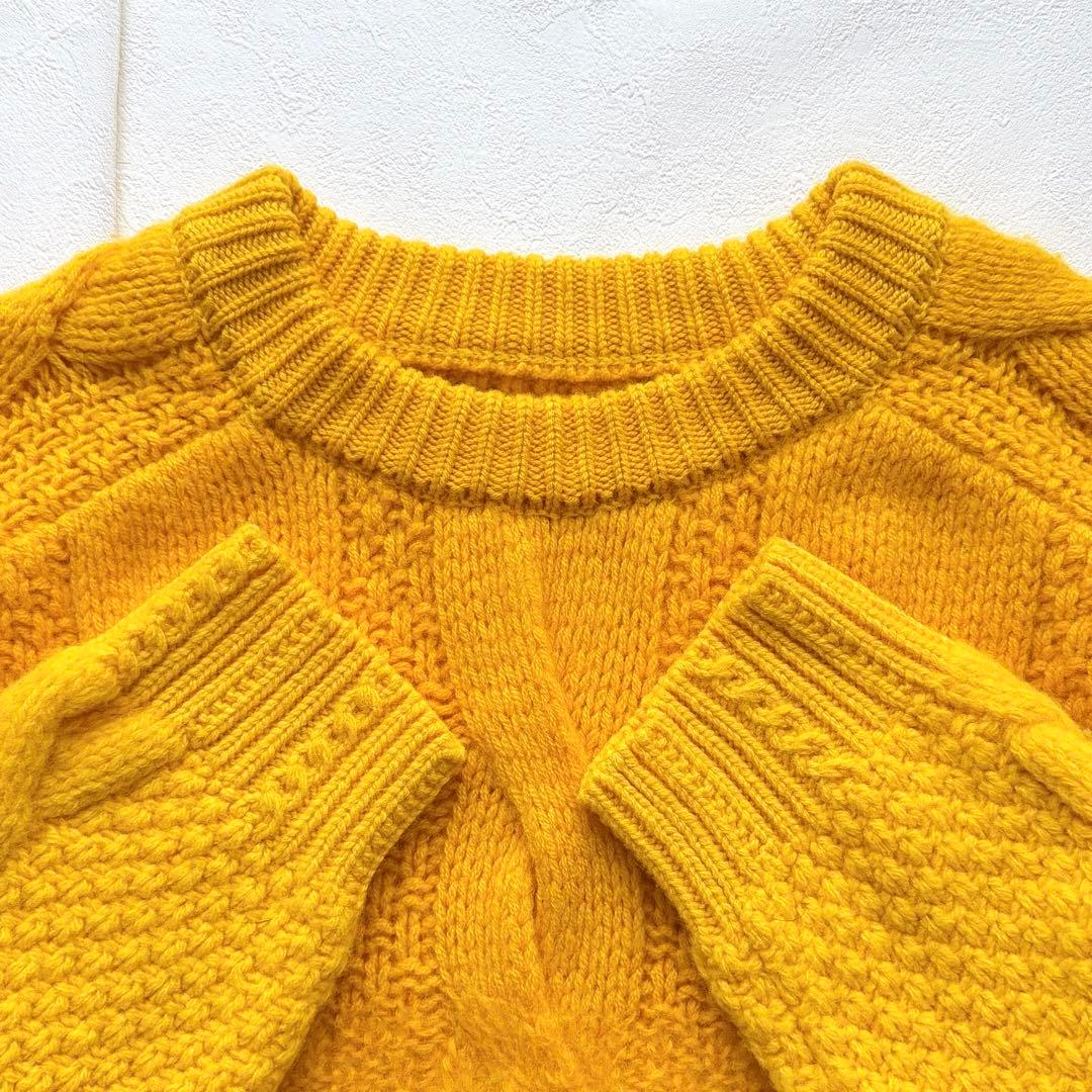 COOHEM カシミヤ モヘア アンゴラ ケーブルニット 黄色 米富繊維