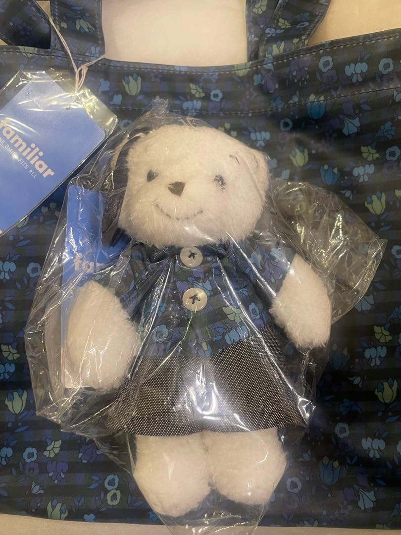 ファミリア　リバティ柄トートバッグ＆マスコットベアー（ブルーグリーン）