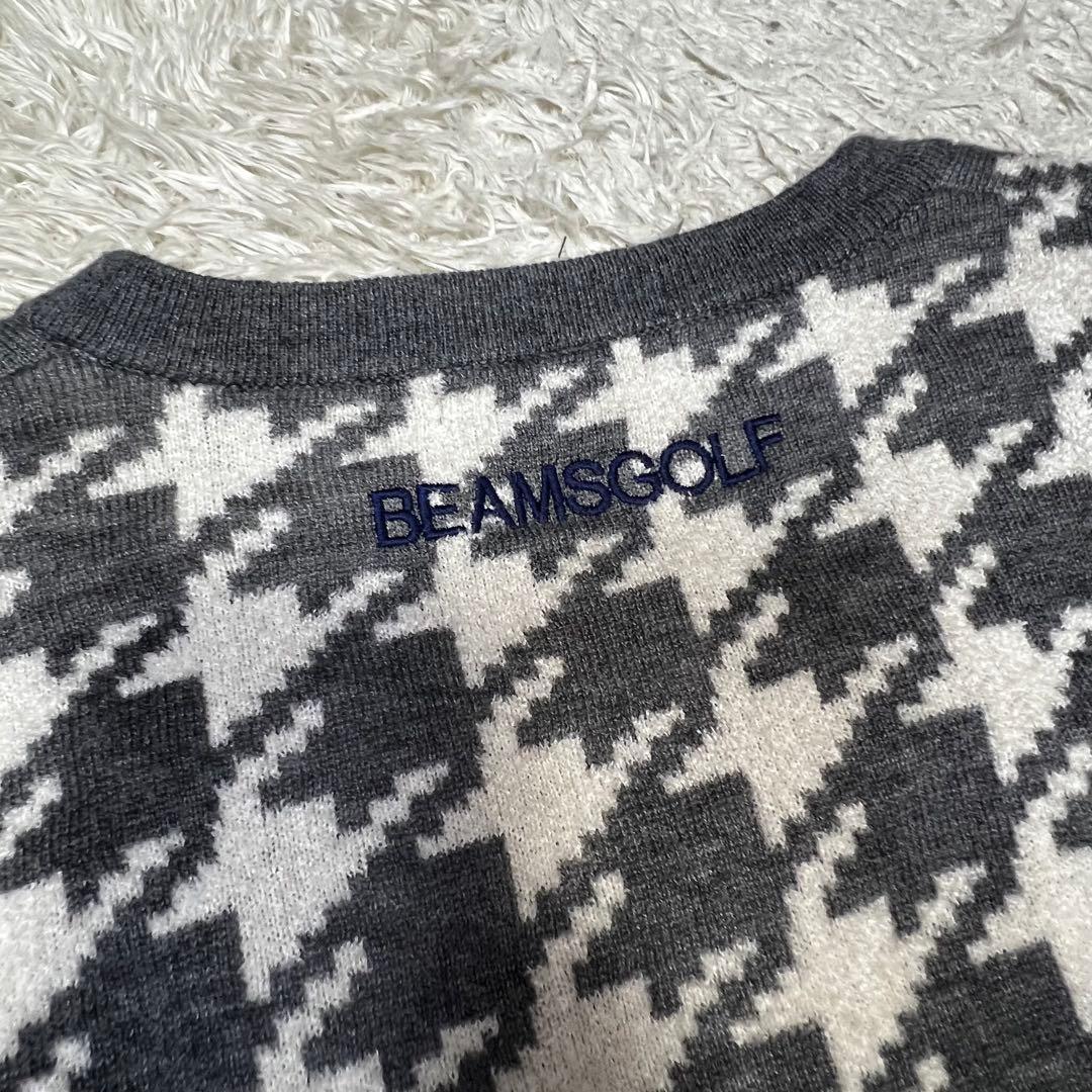 ビームスゴルフ 千鳥格子柄 防風 ニット プルオーバー Vネック メンズ M