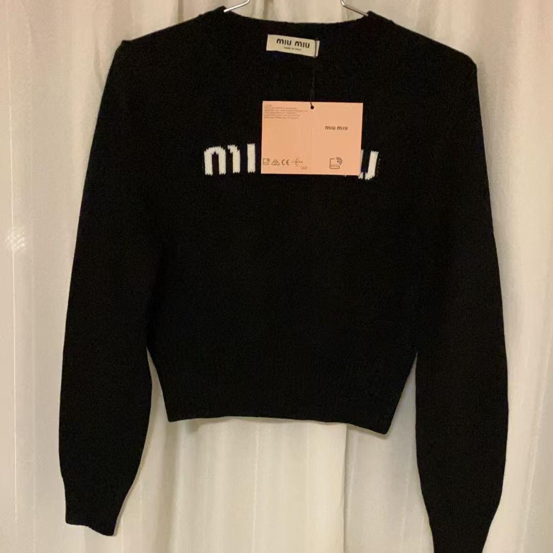 ロゴ ニット　ブラック黒　M