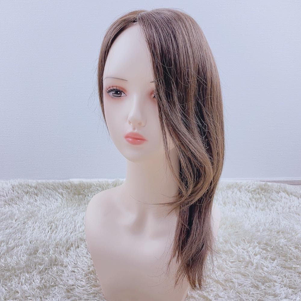 人毛100% フルウィッグ 医療用 ロングストレート モカブラウン 45cm