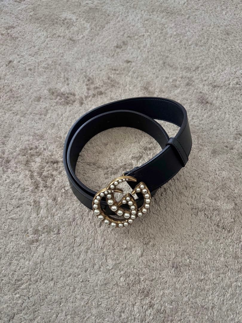 Jyu　パール付きロゴバックル ブラックベルト