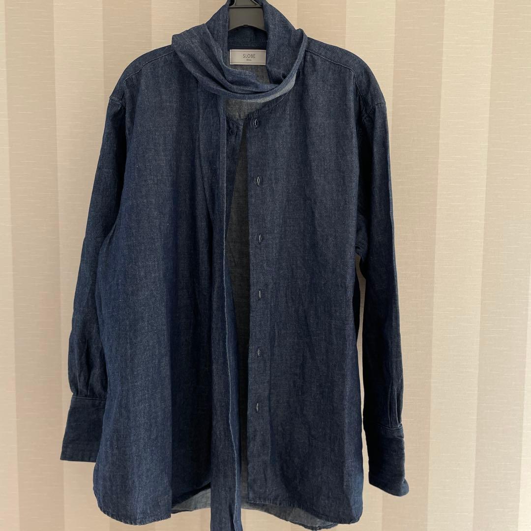 SLOBE IENA フェザーデニムビッグボウタイシャツ