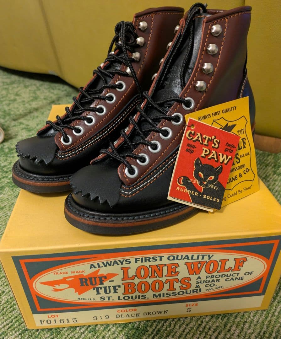 LONE WOLF BOOT カーペンター黒・茶色ツートン　5インチ　新品