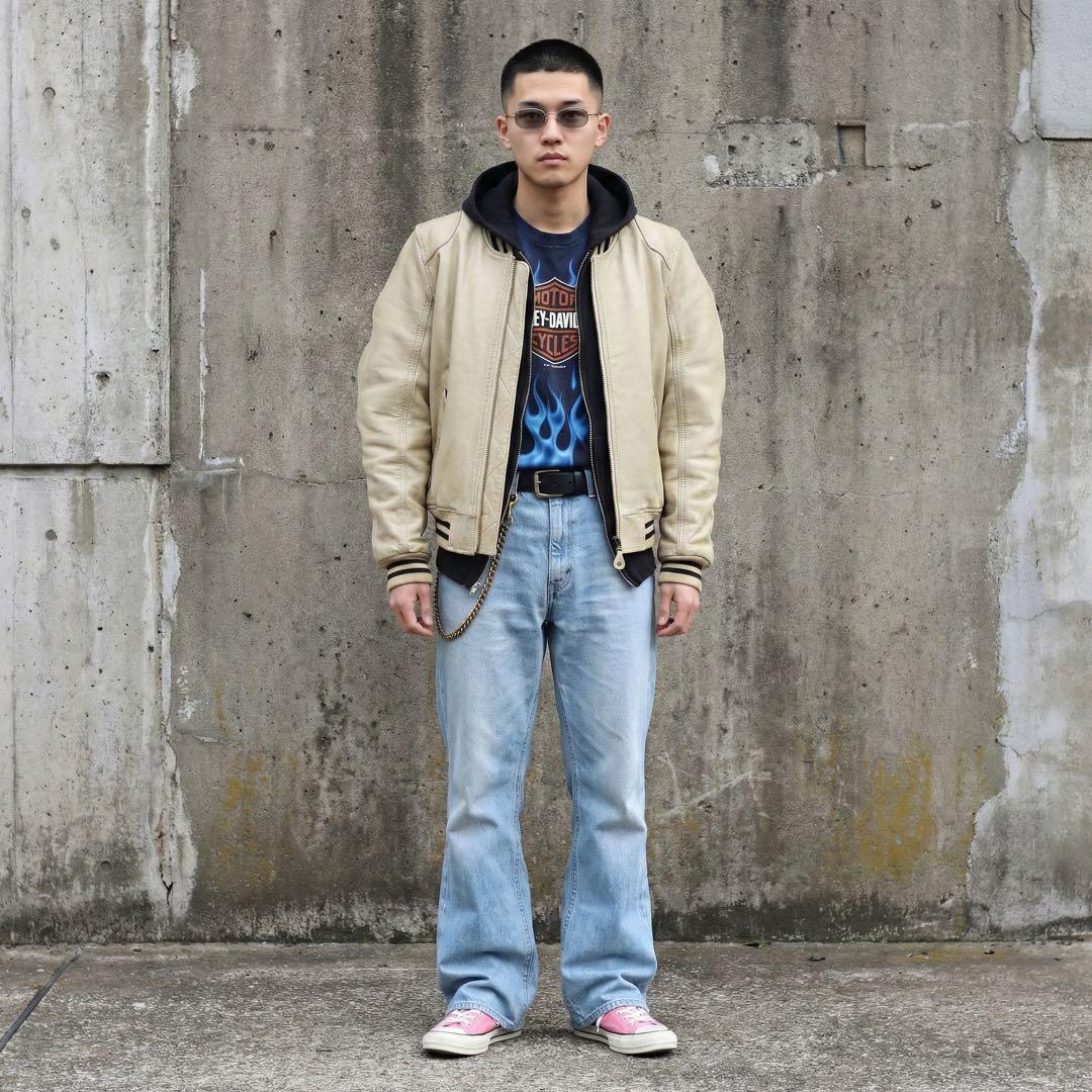 希少★90s★ハーレーダビッドソン★スタジャン★レザージャケット★ボンバー★短丈