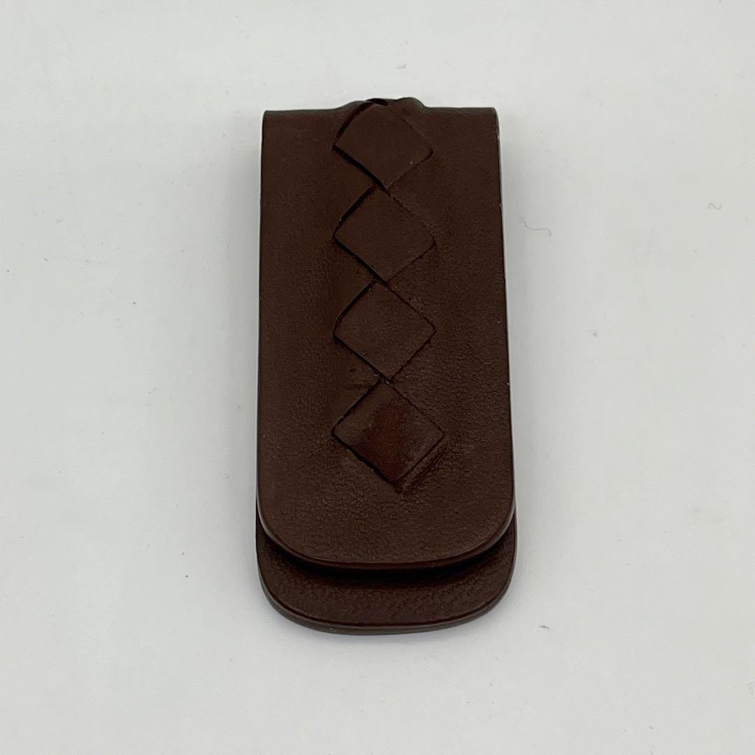 【美品】 ボッテガヴェネタ イントレチャート マネークリップ お札 茶 レザー