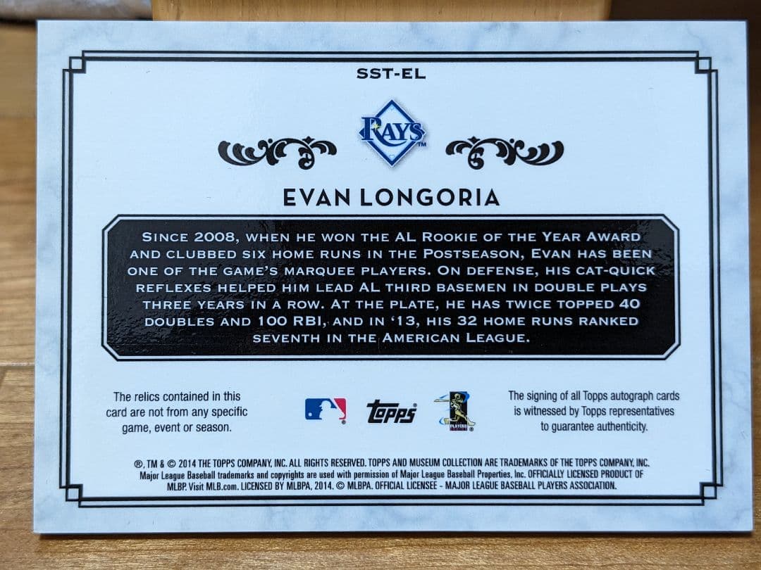 EVAN LONGORIA TOPPS 自筆サイン GAME USED パッチ