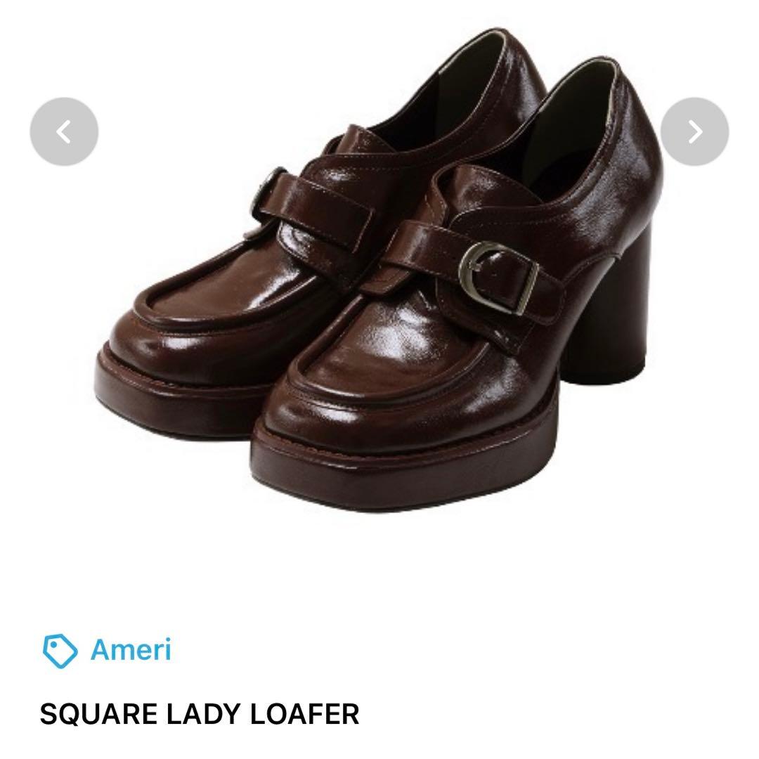 【Ameri新品】square lady loafer(ブラウン23.5-24)