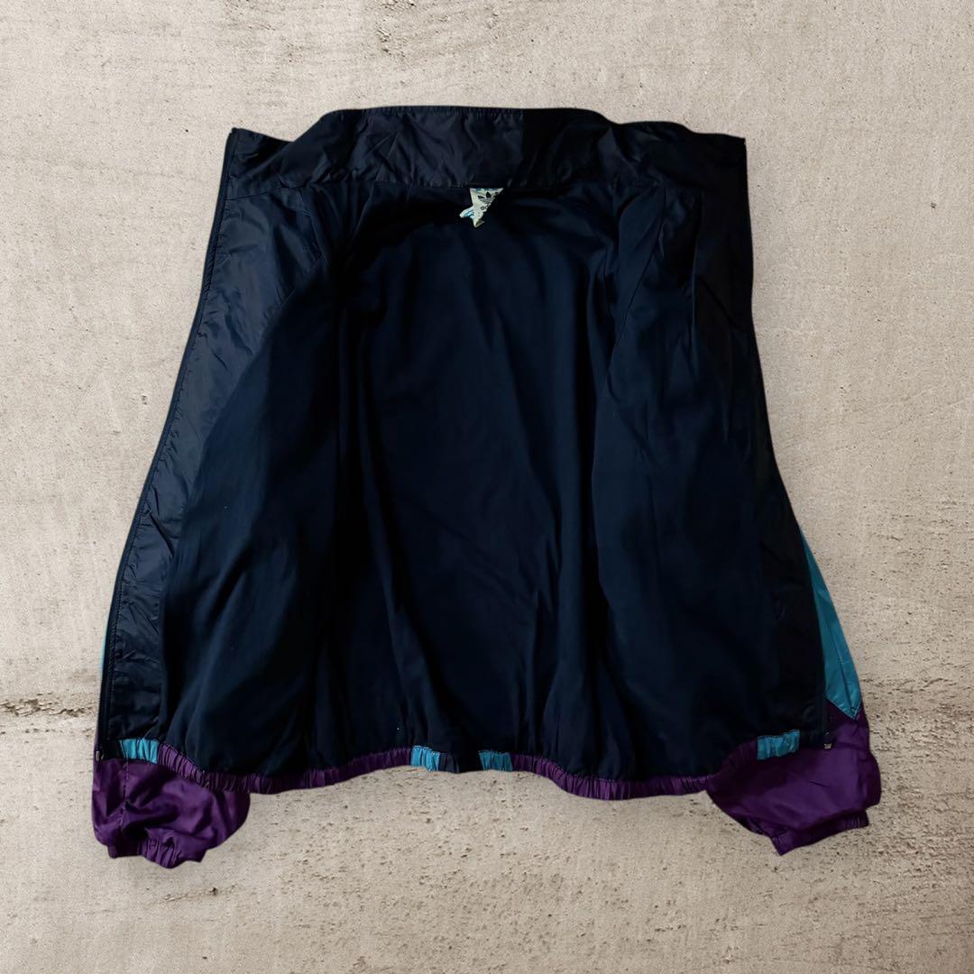 希少80s adidasナイロンジャケットトレフォイル刺繍ロゴレトロY2K古着M