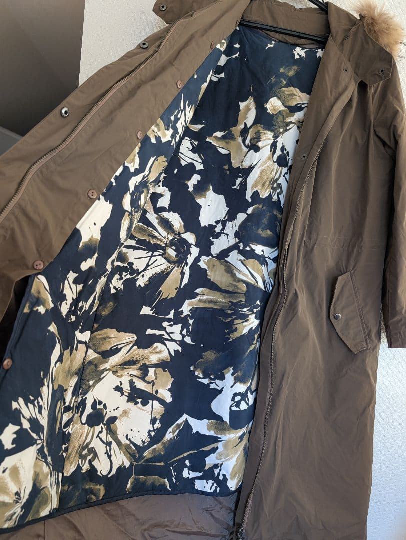 ブラウン フラワープリント ロングコート