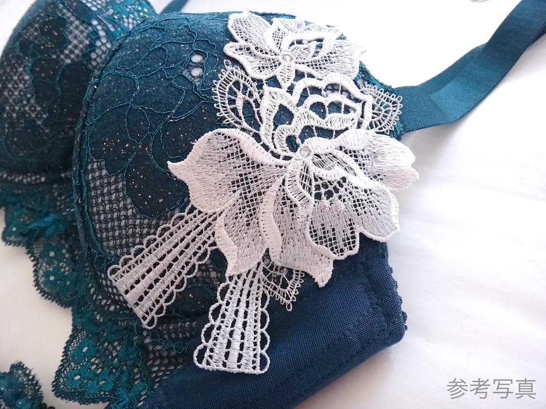 ワコール ルジェ ブラジャーC75 &ショーツL　緑白レーススワロ