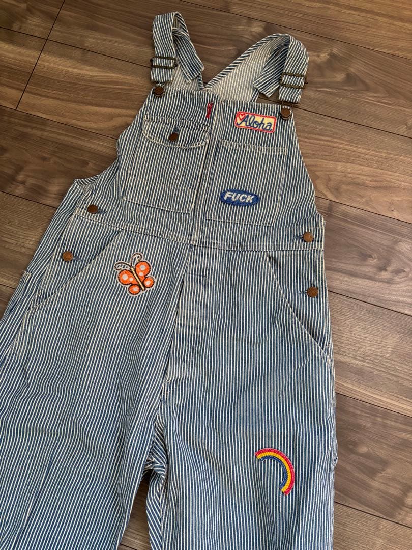 ビンテージヒステリックグラマーヒッコリーオーバーオール刺繍ワッペンストライプ