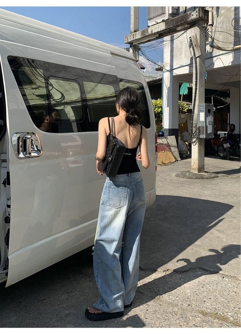 ゆったりデニム✭ダメージペイントパンツ★夏秋コーデに最適❤️