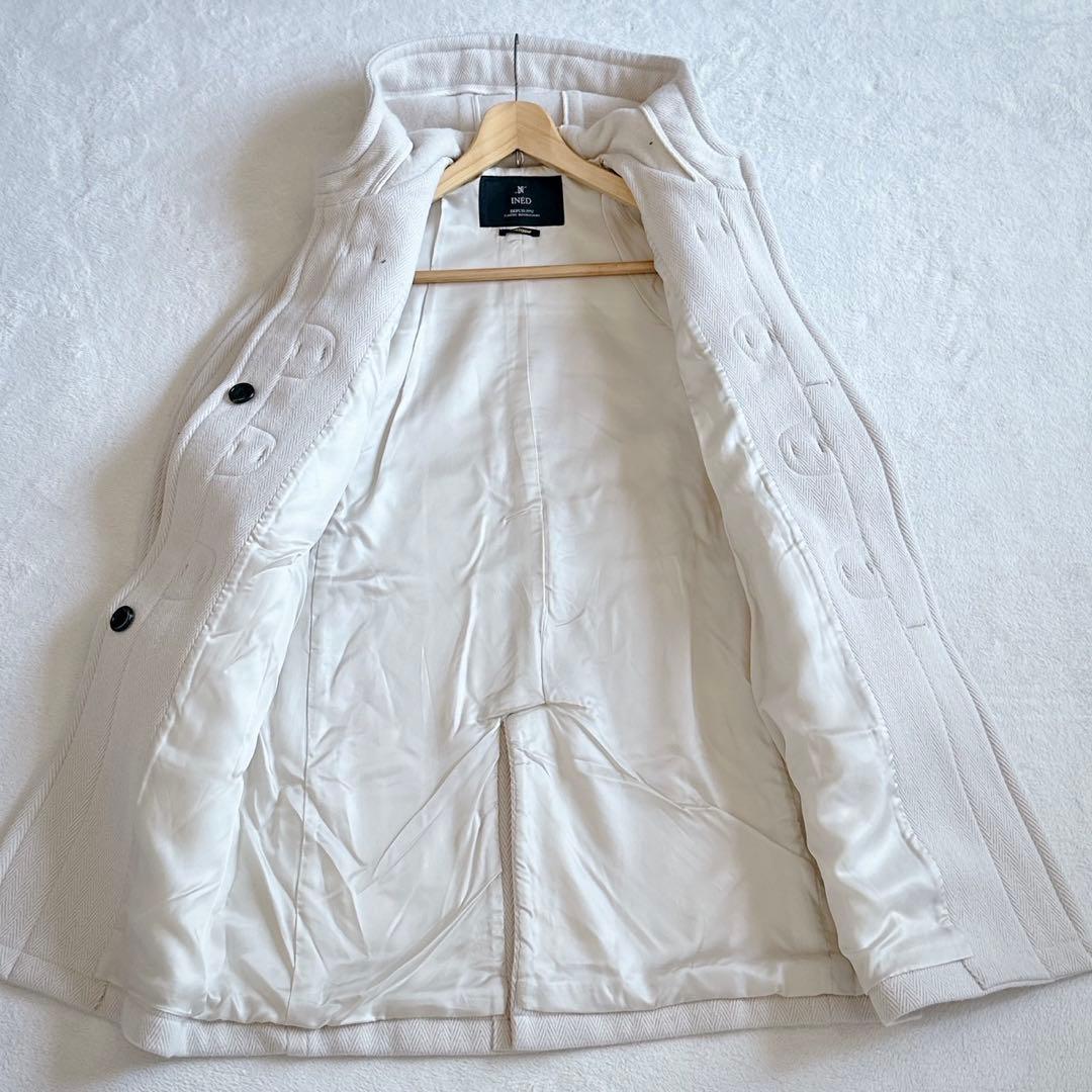 美品☆INED ヘリンボーン ダッフルコート アイボリー ロング ウール 日本製