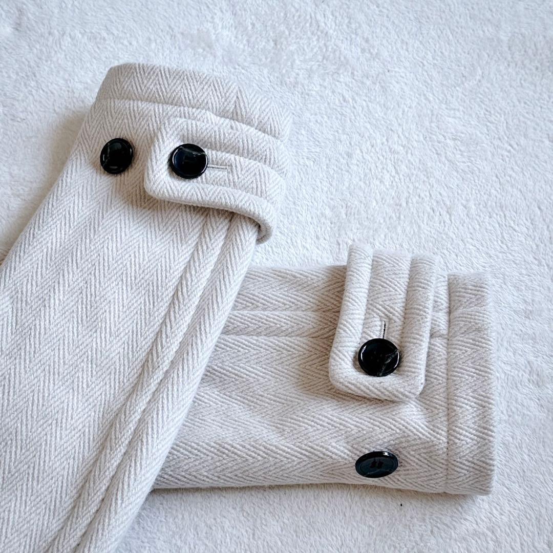 美品☆INED ヘリンボーン ダッフルコート アイボリー ロング ウール 日本製