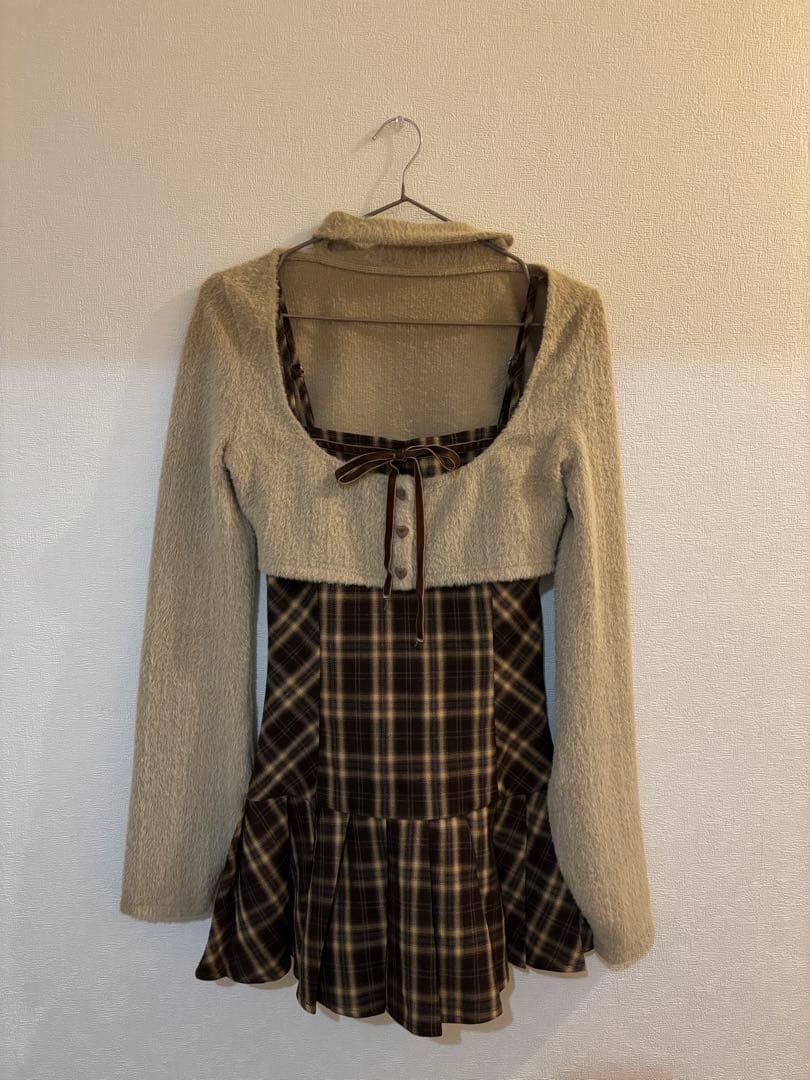 BunnyLis ファーボレロ×チェックミニワンピ M