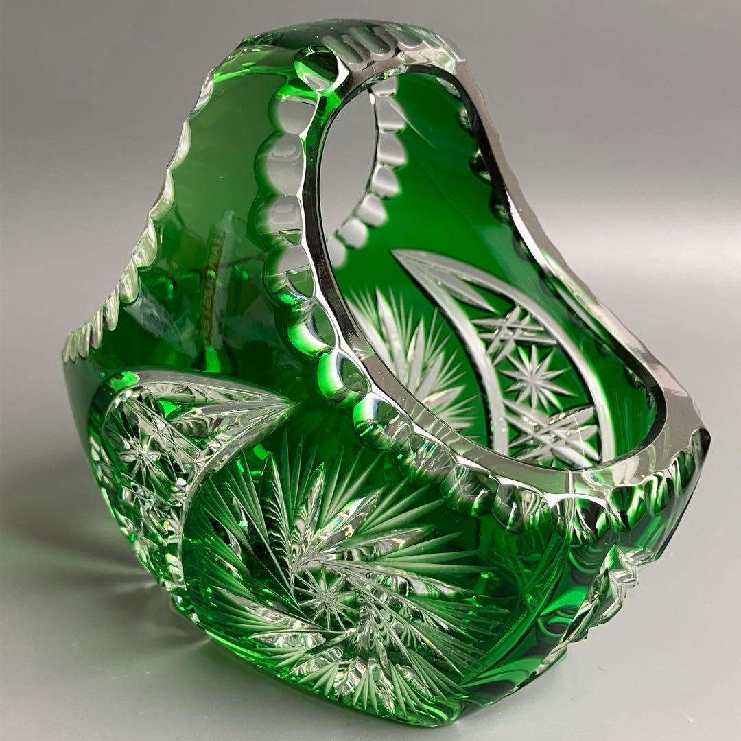 希少 切子 クリスタル カット ガラス バスケット 鉢 オブジェ 置物 小物入れ