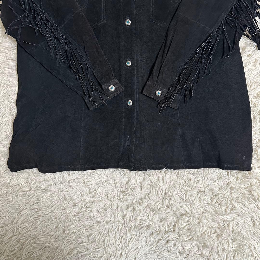 【vintage】 スエード レザー シャツ ジャケット フリンジ ウエスタン