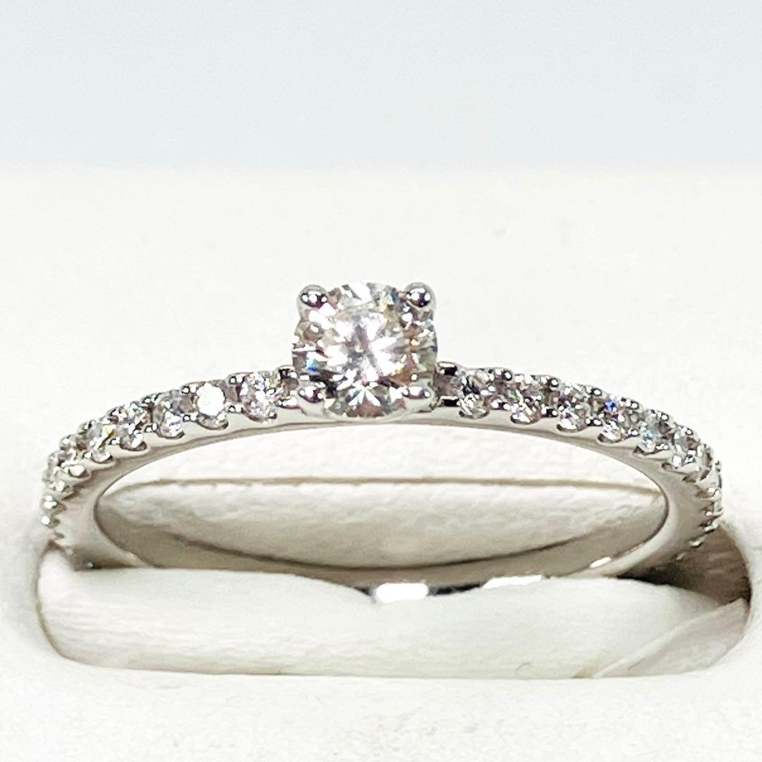 美品 K18WG 1粒ダイヤモンド フルエタニティリング D0.216D0.37