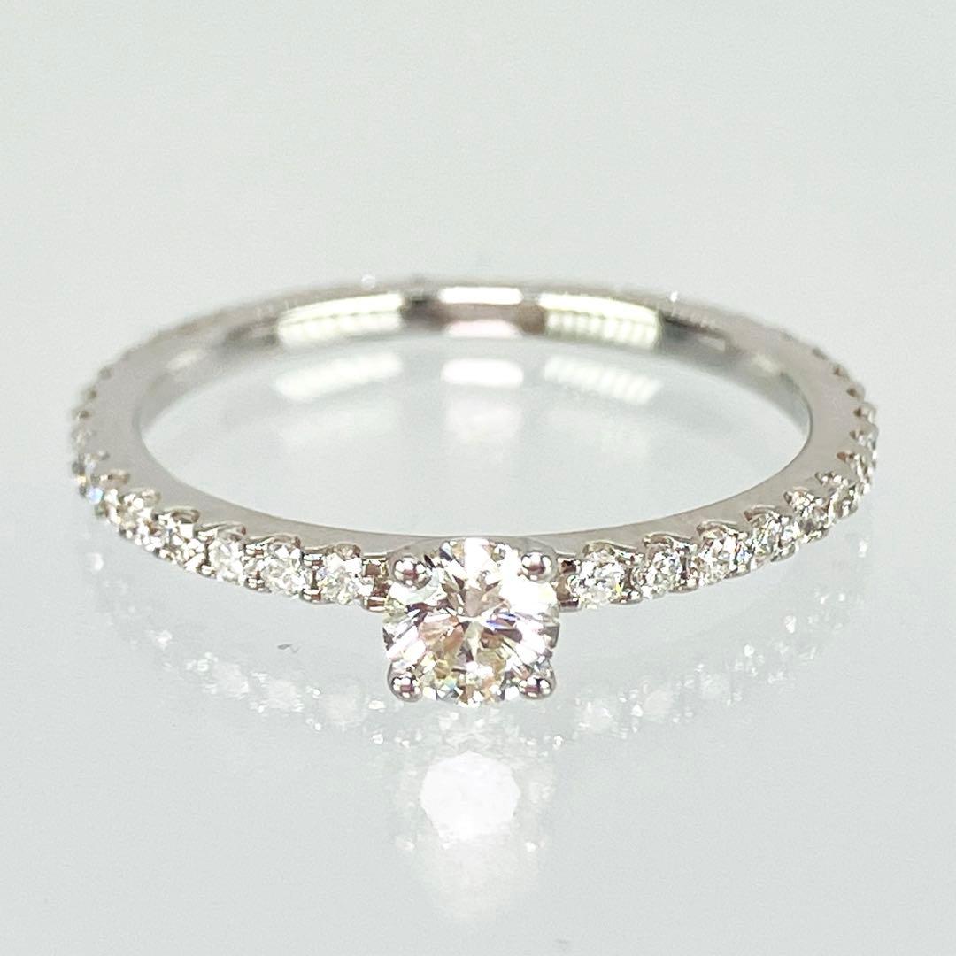 美品 K18WG 1粒ダイヤモンド フルエタニティリング D0.216D0.37