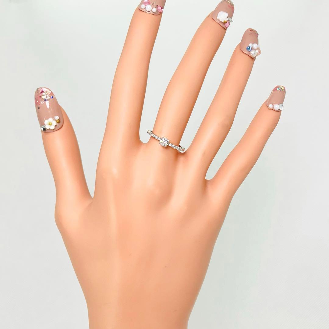 美品 K18WG 1粒ダイヤモンド フルエタニティリング D0.216D0.37