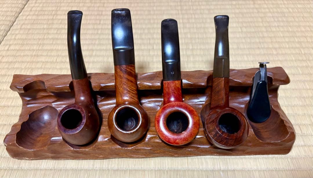 ヴィンテージパイプ4本と木製ラック