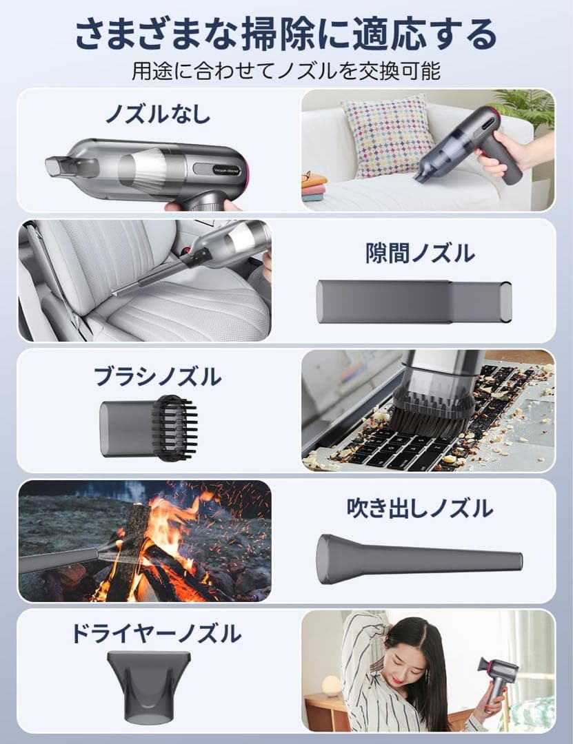 ハンディクリーナー ミニ掃除機 車用掃除機 コードレス 車用 カークリーナー