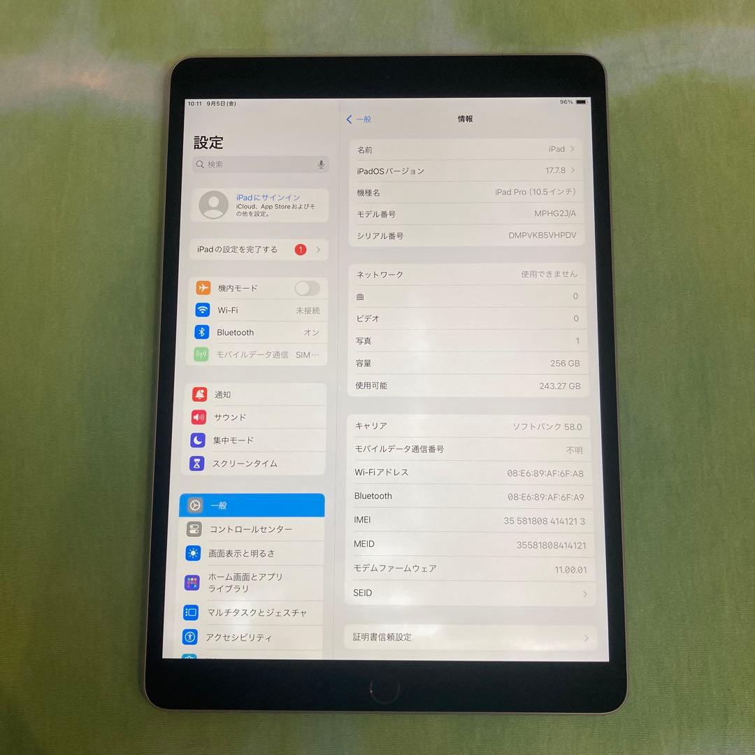204 電池最良好☆iPad Pro 256GB 10.5インチ SIMフリー☆