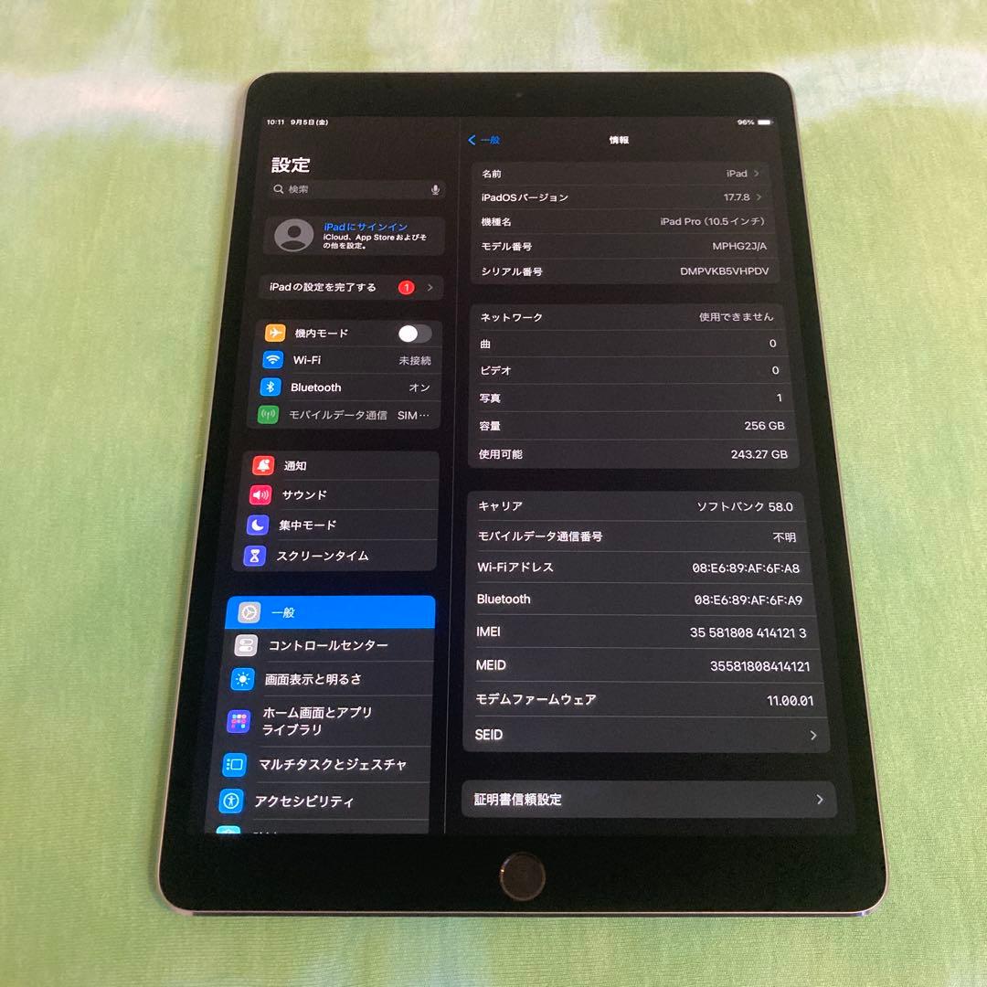 204 電池最良好☆iPad Pro 256GB 10.5インチ SIMフリー☆